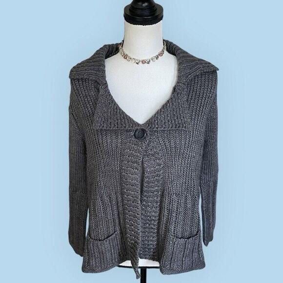 Tweeds WOMENS Charcoal Gray Knit One Button Cable Cardigan Sweater Size M 4 6 - Picture 1 of 7